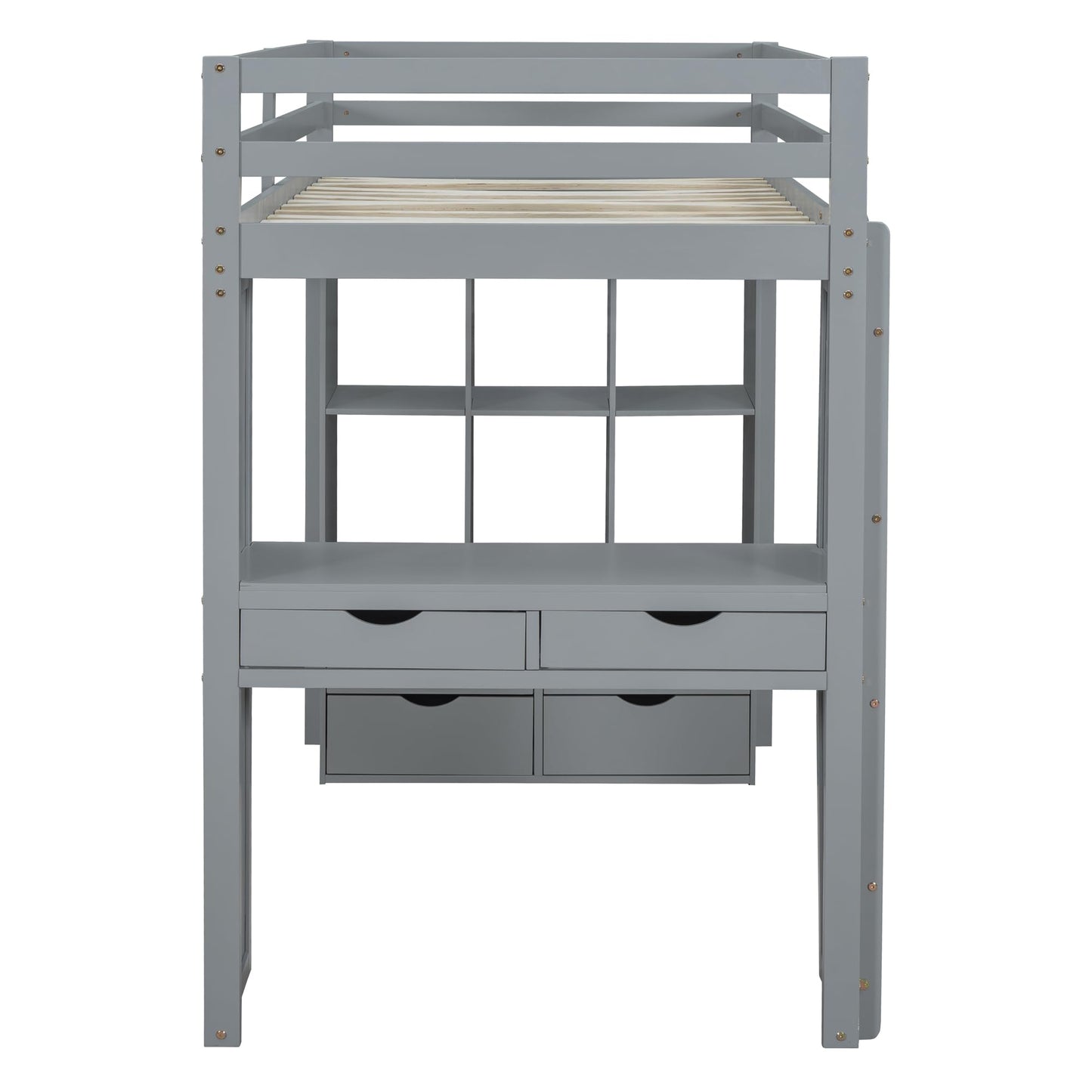 Harper & Bright Designs Twin Size Loft Bed with Desk & Storage Shelves, Wood Loft Bed Twin Size with LED Lights, Hight Loft Bed Frame for Kids,Boys,Girls,Teens, Gray