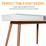 Arts wish White Writing Desk with Drawers Mid Century Modern Desk, Wood Office Desk Computer Desk Vanity Desk for Small Space, White Desk with Walnut Legs Arts wish