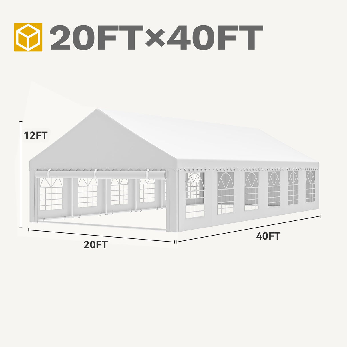 DWVO 20x40FT Large Party Tent Outdoor Canopy with Removable Sidewalls, Arched Windows, and Wave Roof Design for Wedding, Birthday, and Event Shelter, White DWVO