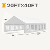 DWVO 20x40FT Large Party Tent Outdoor Canopy with Removable Sidewalls, Arched Windows, and Wave Roof Design for Wedding, Birthday, and Event Shelter, White DWVO