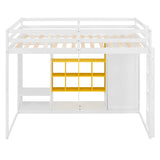 Merax Full Size Wood Loft Bed with Wardrobe & Shelves & Cabinet, Space-Saving Multi-Storage Bed Frame with Staircase, Bear 600lbs, White+Yellow Merax