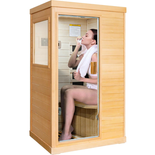 HAOYAYA Far Infrared Saunas with Control Panel and Tempered Glass Door Dry Sauna Bath 800W Low-EMF Home Sauna Spa Canadian Hemlock Wood Indoor Saunas Room Dimensions: 35.24 * 27.56 * 61.61 Inches