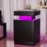 MXV Nightstand Set of 2 with LED Lights,Night Stand with Storage Cabinet for Bedroom,Bedside Table with LED (Black, 15" / Set of 2) MXV