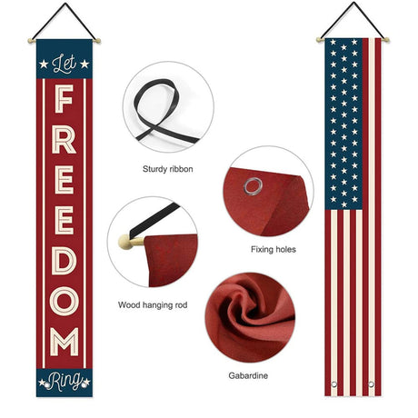 4th of July Decorations Outdoor Patriotic Memorial Day Decor, Independence Veterans Labor Day Hanging American Flag and Banner, Stars and Stripes Porch Sign Party Supplies - Red White Blue 2025 LeChamp