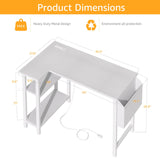 DLisiting White L Shaped Computer Desk with Power Outlet Shelves, 40 Inch Small Corner Desk for Small Space Home Office, Study Work PC Desks for Bedroom, White DLisiting