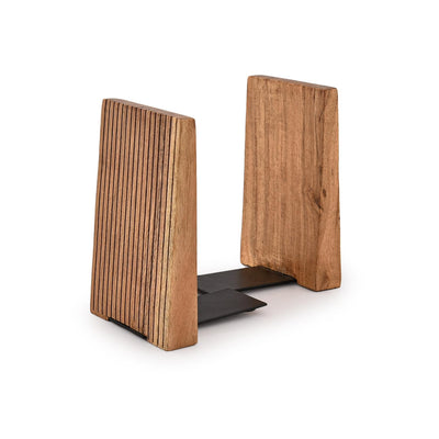 EDHAS Decorative Bookends Iron & Acacia Wood Hold Heavy Books- Decorative Bookends for Shelves, Sturdy Book Holders (4" X 4" X 6"), (Set of 2)