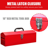 HPDMC Red Hip Roof Style Portable Steel Tool Box with Metal Latch Closure and Removable Storage Tray, 19.1" L x 6.1" W x 6.5" H HPDMC