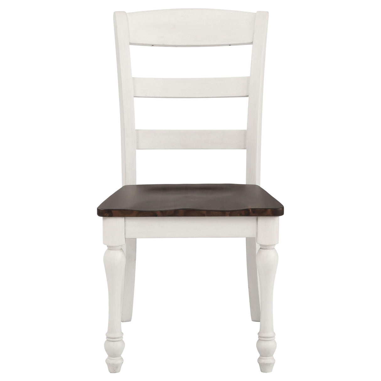 Coaster Home Furnishings - Madelyn - Wood - Set of 2 Farmhouse Dining Side Chairs with Ladder Backs, Saddles, Scooped Seats and Turned Legs - Dining Room - Coastal White and Dark Cocoa - 110382 Coaster Fine Furniture