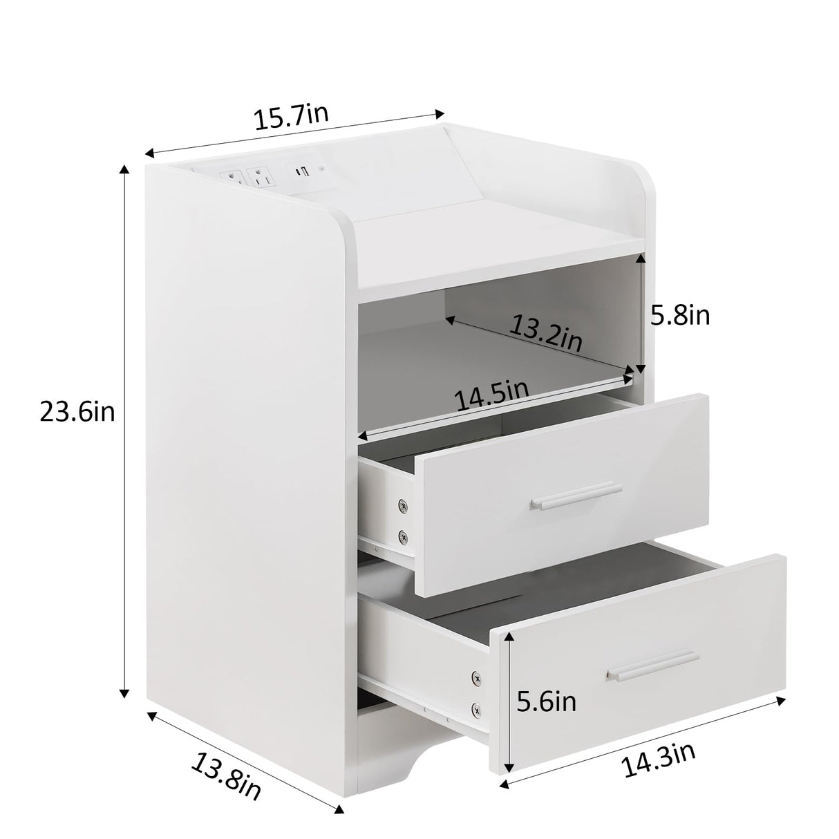 Mellolivin Nightstand with Charging Station and LED Lighting, White Night Stand with 2 Drawers, Modern Wood Nightstand, Bedside Table, End Table for Bedroom and Living Mellolivin