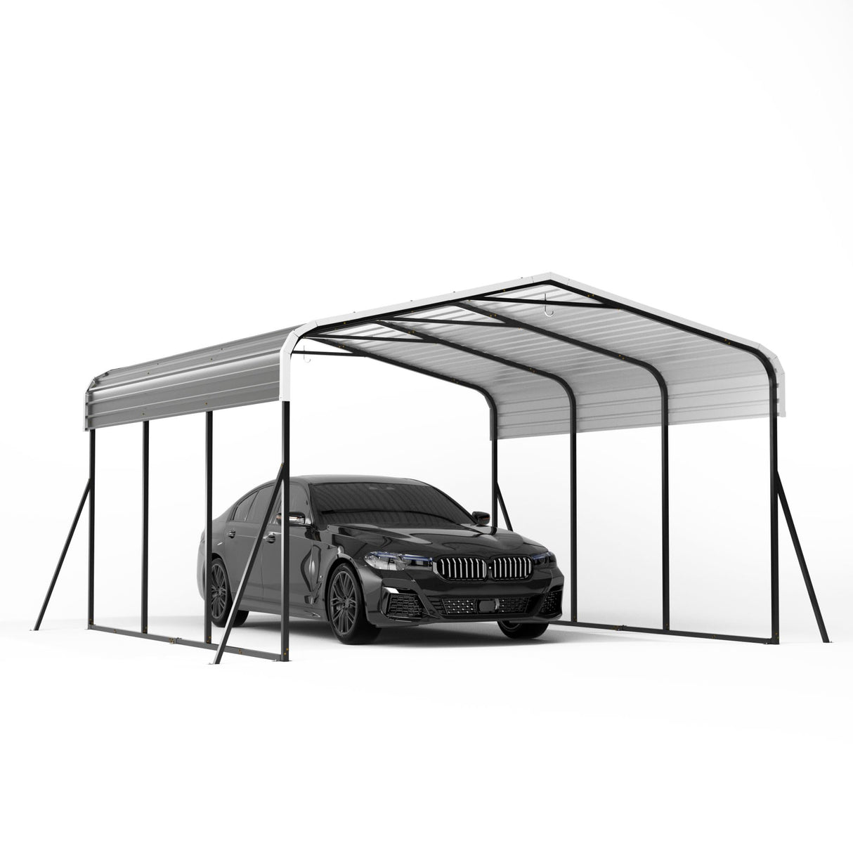 HOGYME 10x15 FT Heavy Duty Carport Canopy with Updated Frame Structure Galvanized Steel Roof and Enhanced Base, Metal Carport Garage for Pickup, Boat, Car and Tractors Grey HOGYME