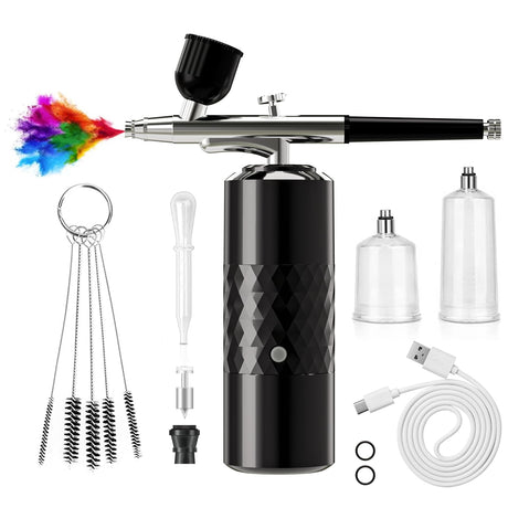 Airbrush Kit Rechargeable Cordless Airbrush Compressor Portable Handheld Airbrush Air Brush for Model Painting,Nail Art,Cake decoration,Makeup, Barber (Black) crpen