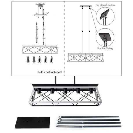 XIPUDA 5-Light Pendant Lights Fixture, Farmhouse Chandeliers for Dining Room, Rustic Island Lights for Kitchen, Rectangular Chandelier Rustic Farmhouse Light Fxiture XIPUDA