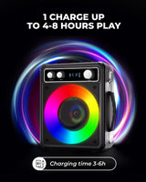 VOSOCO Karaoke Machine, Portable Bluetooth Karaoke Speaker with 2 Wireless Microphones, PA System for Adults Kids with LED Lights, Supports REC/FM/AUX/USB/TF for Home Party VOSOCO