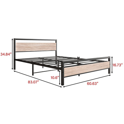 BOFENG Queen Bed Frames with Wood Headboard,Heavy Duty Platform Bed Frame No Box Spring Needed,Farmhouse beds Steel Slat Mattress Foundation Sturdy