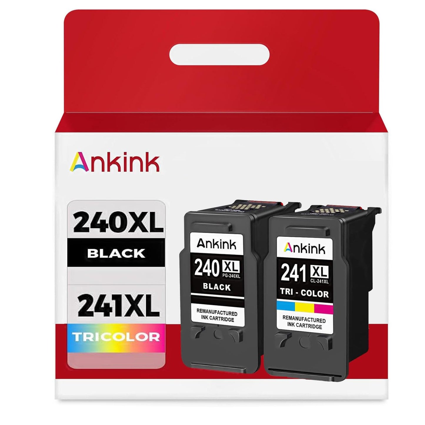 Ankink Remanufactured Ink Cartridge Replacement for Canon 240XL 241XL for Canon 240 241 XL PG240 CL241 for MG3600 MG3620 TS5120 TS5100 MG3220 MG3520 MG2120 MX452 MX512 MX532 (Black Tricolor,2-Pack)