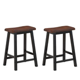 COSTWAY Saddle Stools Set of 2, 24-inch Height Vintage Counter Height Chairs with Solid Wood Legs, Modern Backless Design Indoor Bar Stools for Kitchen, Dining, Pub and Bistro, Brown COSTWAY