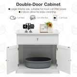 PETSITE Cat Litter Box Enclosure, Large Cat Washroom End Table with Drawer & 2 Doors, Wooden Cat House Storage Cabinet, Hidden Litter Box Furniture, White PETSITE
