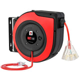 EP Retractable Extension Cord Reel,65 Feet 12 AWG/3C SJTOW Heavy Duty Power Cord,15 AMP Circuit Breaker, 3-Lighted Triple Outlets,Ceiling or Wall Mount Use Indoor/Outdoor, Red EP