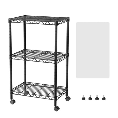 SINGAYE 3 Small Shelves Storage Shelf Wire Shelving Unit Metal Shelf Adjustable Organizers Storage Shelving with Wheels for Bathroom Laundry Room Kitchen Pantry12”D x 18”W x 30.5”H Black SINGAYE