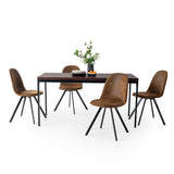 Homy Casa 5 Piece Mid-Century Modern 59" Rectangular Table & Chair Set for Dining Kitchen Room, 4 Upholstered Swivel Chairs in Suede Brown Homy Casa