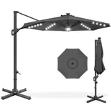 Best Choice Products 10ft Solar LED Cantilever Patio Umbrella, 360-Degree Rotation Hanging Offset Market Outdoor Sun Shade for Backyard, Deck, Poolside w/Lights, Easy Tilt, Cross Base - Gray Best Choice Products