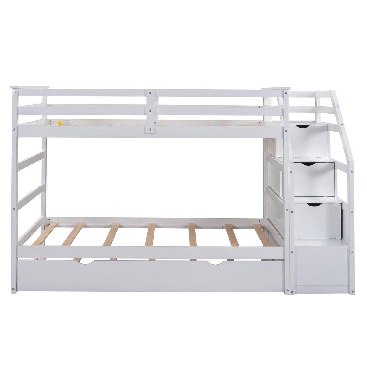 Harper & Bright Designs Bunk Beds Twin Over Twin with Trundle, Wood Twin Over Twin Bunk Bed with Stairs, Twin Bunk Beds with High Length Guardrail for Kids Teens Adults, White Harper & Bright Designs