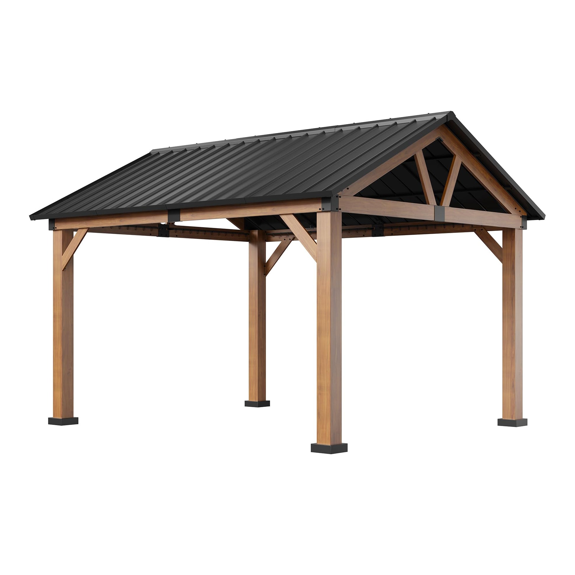 11' X 13' Hardtop Gazebo with Curtains and Nettings, Outdoor Patio Gazebos Backyard Gazebo, Wooden Finish Canopy Aluminum Frame Permanent Pavilion for Patio, Backyard, Deck, Lawn - WoodArtSupply