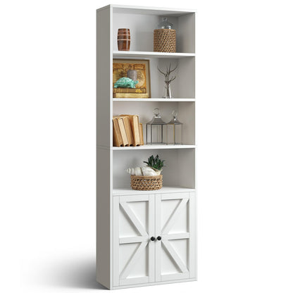 6-Tier White Wooden Bookshelf with Cabinet Doors - Versatile Storage Solution for Home and Office - WoodArtSupply