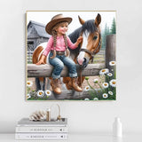 GXGLLPZBY DIY Lovely Little Lass and Horse Diamond Art Kits, 5D Diamond Painting for Beginners Adults, Round Full Drill Diamond dot Art Kits, Gem Art for Adults Home Wall Decor 13.8x13.8in GXGLLPZBY