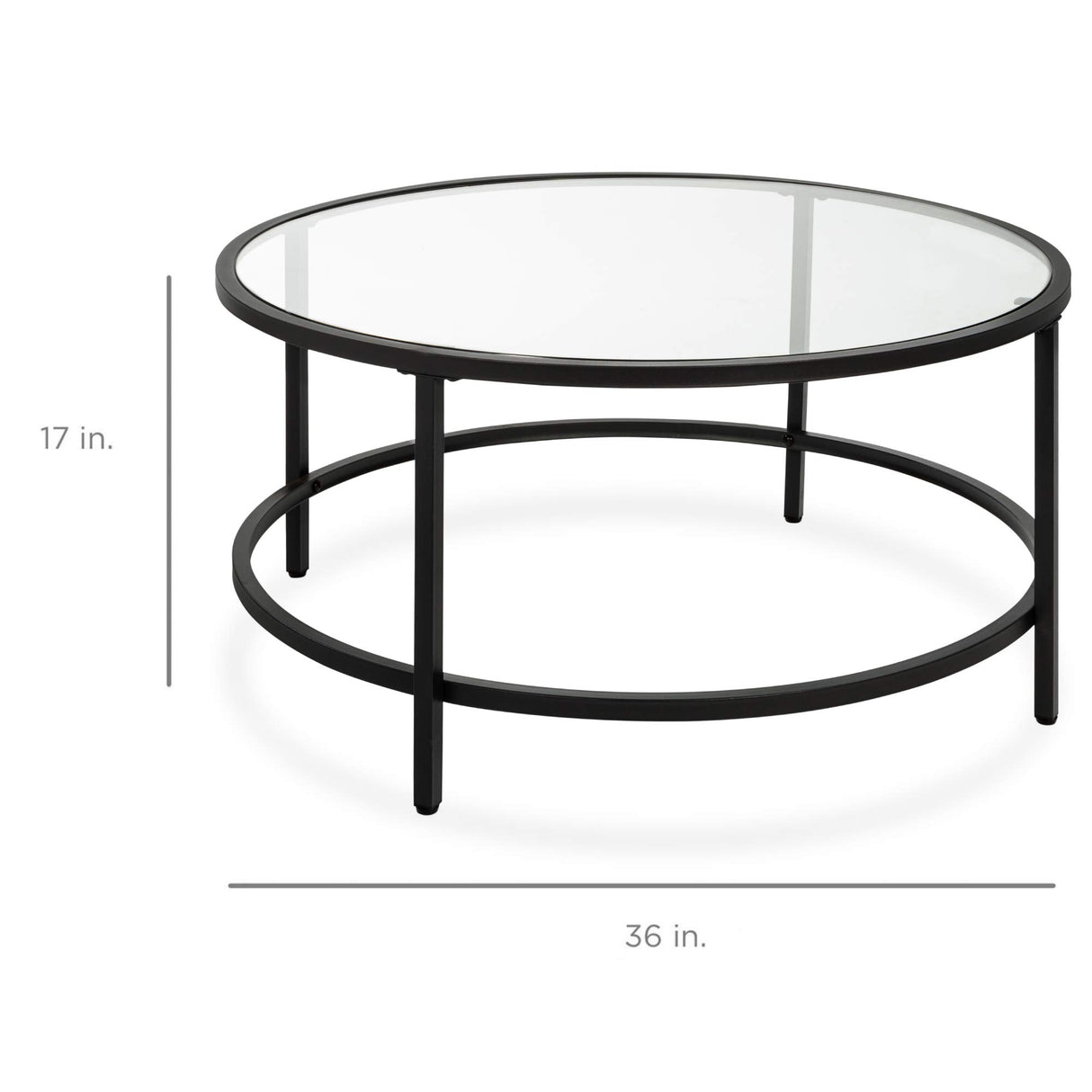 Best Choice Products 36in Modern Round Tempered Glass Accent Side Coffee Table for Living Room, Dining Room, Tea, Home Décor w/Metal Frame, Non-Marring Foot Caps - Black Best Choice Products