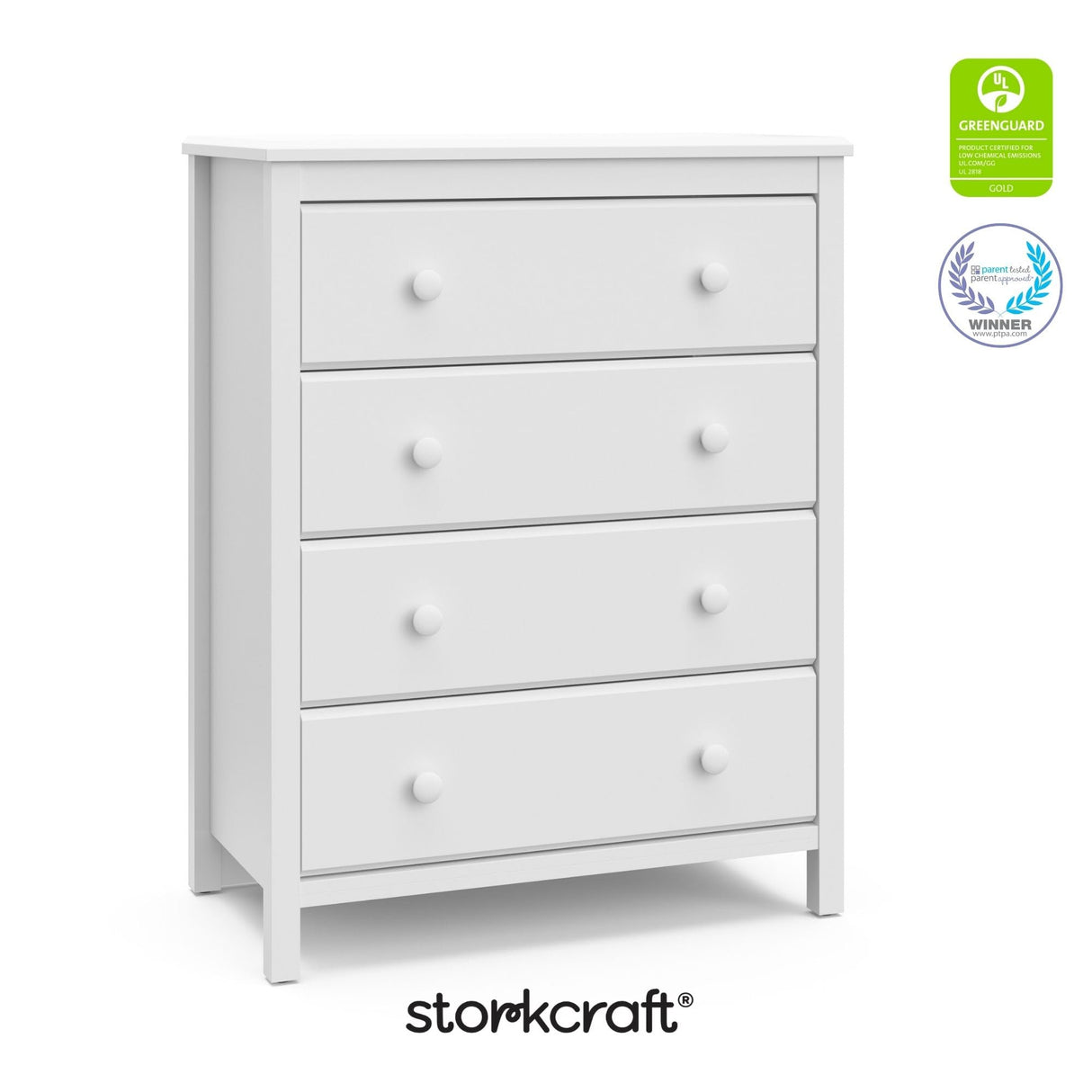 Storkcraft Alpine 4 Drawer Chest (White) – GREENGUARD Gold Certified, Dresser For Nursery, 4 Drawer Dresser, Kids Dresser, Nursery Dresser Drawer Organizer, Chest of Drawers Storkcraft