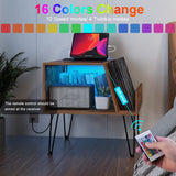 Tohomeor Vinyl Record Player Stand with LED Light Charging Station USB Port Turntable Stand LPs Album Storage Cabinet Wooden Sofa End Table Nightstand for Bedroom Living Room Office Tohomeor