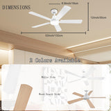 JSAITEE 52 Inch Smart Ceiling Fan with Lights, Remote & App Control, DC Reversible Motor, 8 Speeds Quiet 35dB, 3CCT Dimmable LED, Low Profile Modern Ceiling Fans for Bedroom Living Room, White JSAITEE