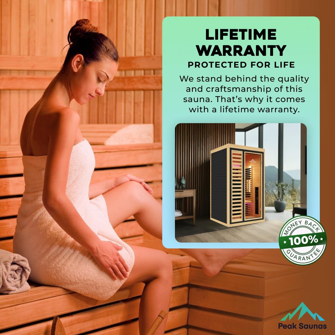 Peak Saunas Shasta 1-Person Full Spectrum Infrared Sauna with XL Medical-Grade Red Light Therapy & Smart WiFi App Control Generic
