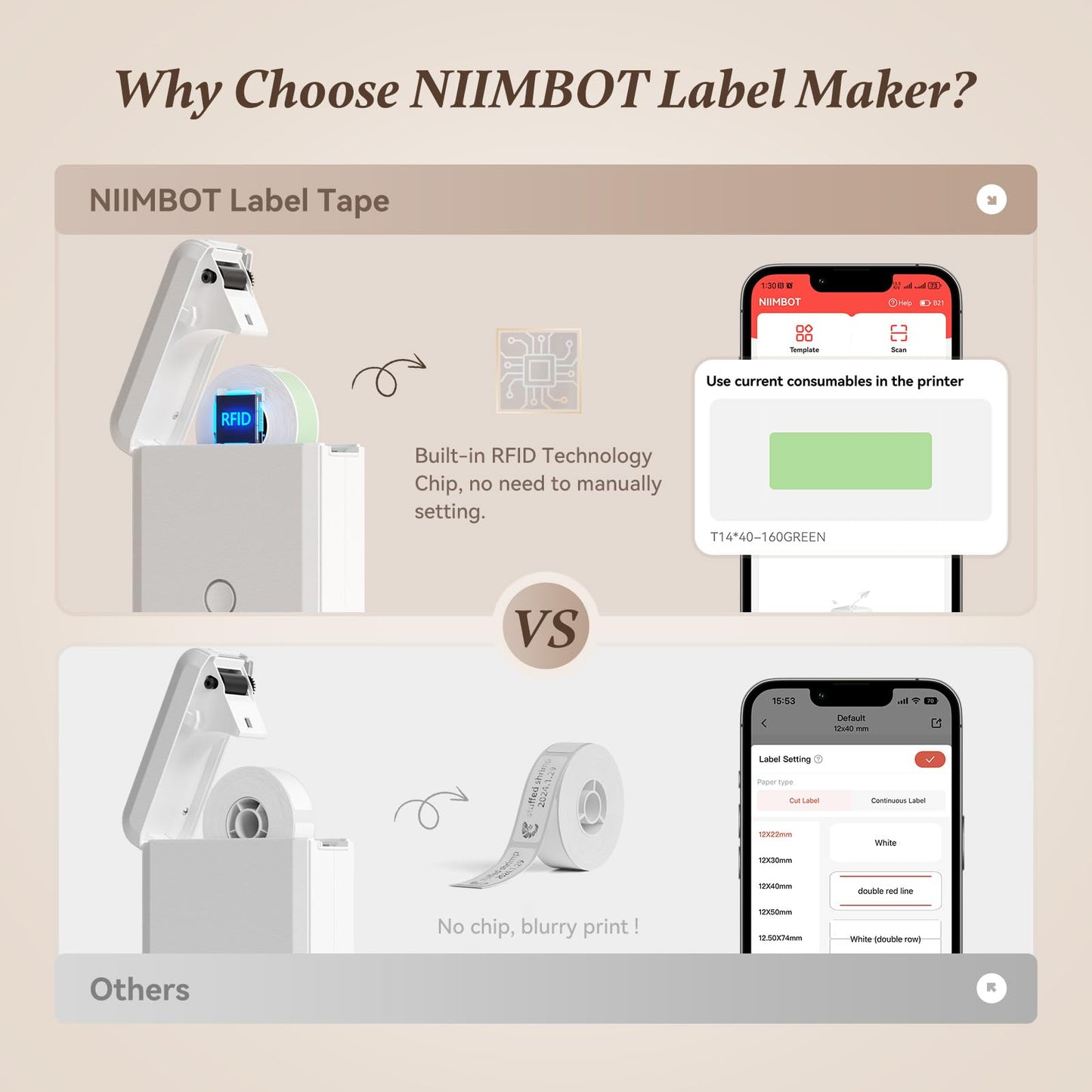 NIIMBOT D110 Label Maker Machine with Tape, Small Label Printer Bluetooth Connection Multiple Templates Available for Phone Easy to Use for Office Home Organization Rechargeable White