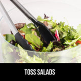 Gorilla Grip Stainless Steel Heat Resistant Kitchen Tongs for Cooking, 9 + 12 Inch, Set of 2 BBQ Tong, Non Scratch Silicone Tip for Pan, Strong Grip, Grab Food, Toss Salad, Air Fryer, Pull Lock, Black Gorilla Grip