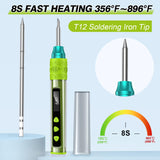 Soldering Iron Kit, Soldering Gun with OLED Digital Display, 8 Seconds Fast Heating 356-896℉ Solder Kit, Auto Sleep, Includes Solder Wire, Stand, T12 Tips for Electronics, Green(With Power Adapter) Crtsweker