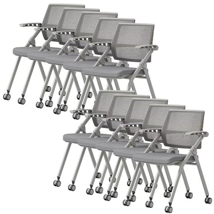 10 Pack Ergonomic Stackable Conference Room Paddle Chairs with Wheels and Arms for Meeting, Conference, Reception, Training Room Home Office Desk Folding Chairs