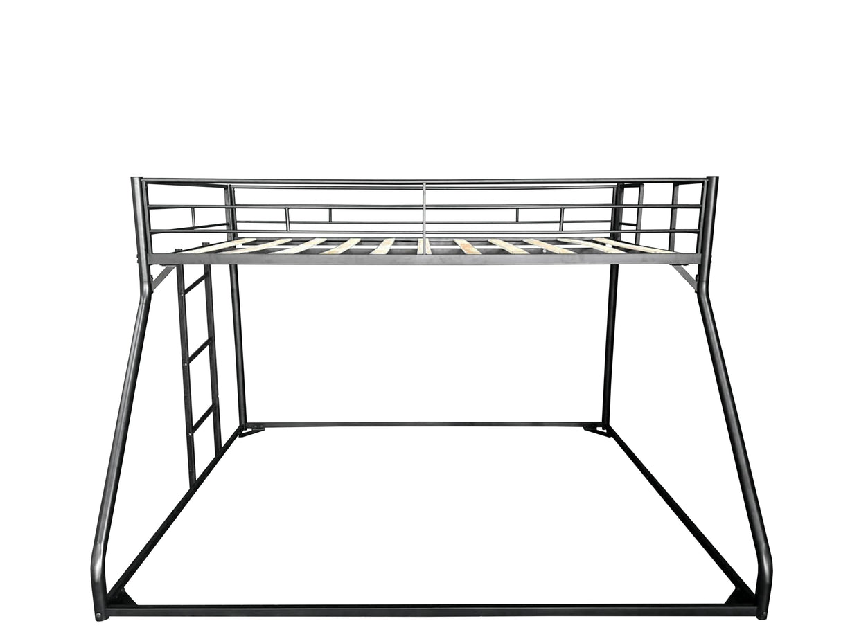 UOCFYK Twin XL Over Queen Bunk Bed for Teens and Adults, Heavy-Duty Metal Bunk Bed Frame with Full Length Guardrail and Ladder, Noise Reduced & No Box Spring Needed, Black UOCFYK