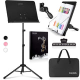 CAHAYA 5 in 1 Dual-use Sheet Music Stand & Desktop Book Stand Metal Portable Solid Back Height Adjustable from 31.4-57in with Book Stand Support, Carrying Bag, Sheet Music Folder and Clip CAHAYA