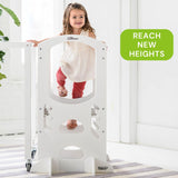 Little Partners Kids Learning Tower Toddler Tower, Adjustable Height Kitchen Step Stool, Encourages Learning, Independence, and Engagement, Safety Climbing Tower for Kitchen Counter (Soft White) Little Partners