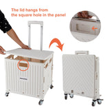 Foldable Utility Cart Folding Portable Rolling Crate Handcart with Durable Heavy Duty Plastic Telescoping Handle Collapsible 4 Rotate Wheels for Travel,Shopping, Luggage, Office, Teacher(White) MACOPRO