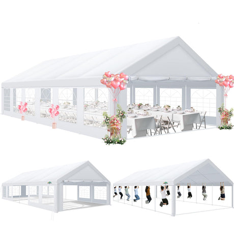COBIZI 20x40 Party Tent Heavy Duty, 20x40 Tent with 8 Removable Sidewalls & 4 Built-in Sandbags, Commercial Wedding Party Canopy, UV 50+, Waterproof, White COBIZI