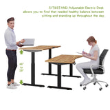 Radlove Dual Motors Height Adjustable 63 x 30 Electric Standing Desk with Curved Design Stand Up Table 4 Memory Keys, Computer Desk with Splice Board Home Office Desk, Light Brown Top + Black Frame Radlove