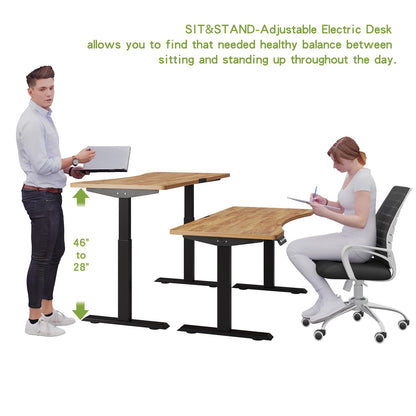 Radlove Dual Motors Height Adjustable 63 x 30 Electric Standing Desk with Curved Design Stand Up Table 4 Memory Keys, Computer Desk with Splice Board Home Office Desk, Light Brown Top + Black - WoodArtSupply