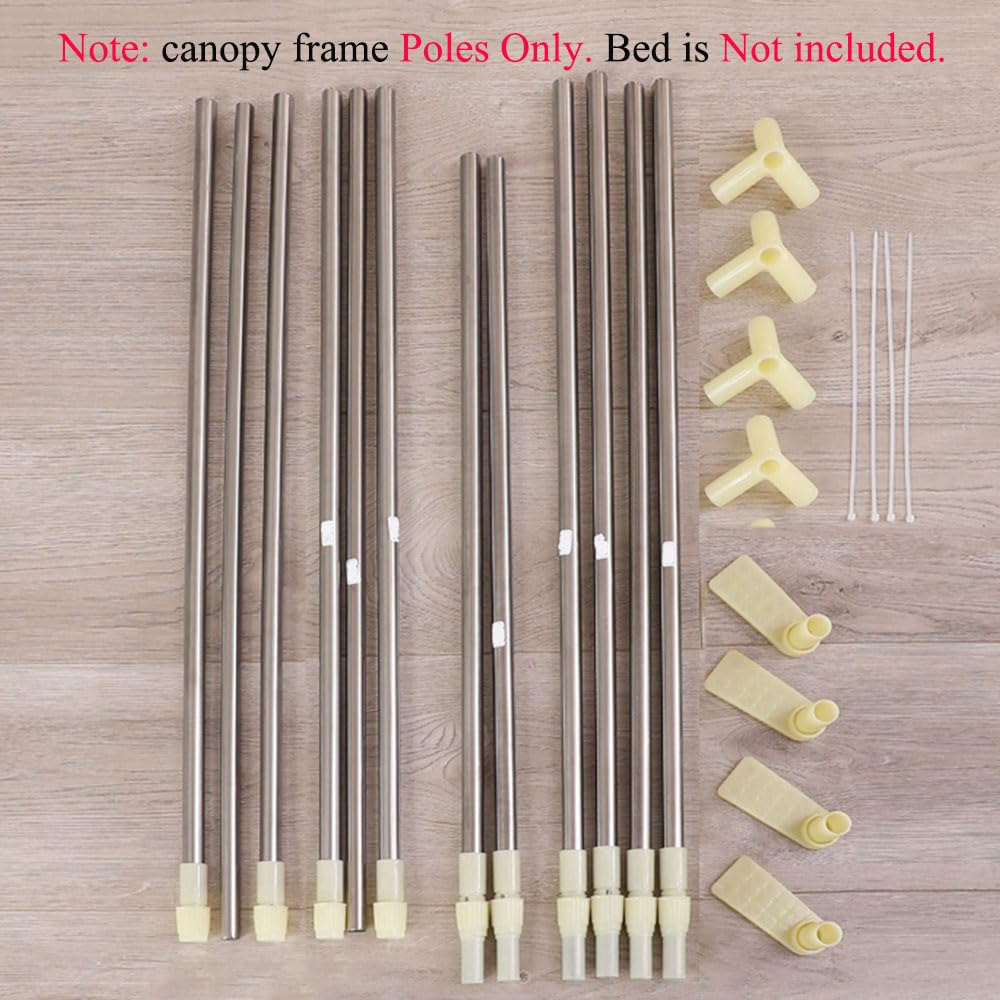 RAREFTI Canopy Bed Frame Twin Size Adjustable Bed Canopy Post Poles, Stainless Steel Bed Canopy Frame Poles for Four Corner Bed Platform Bed Bunk Bed, Silver(Canopy Frame Only) RAREFTI