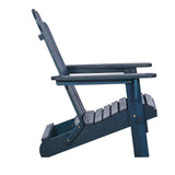 Walker Edison Sully Classic Solid Acacia Wood Outdoor Folding Adirondack Chair, 38 Inch, Navy Blue Wash Walker Edison