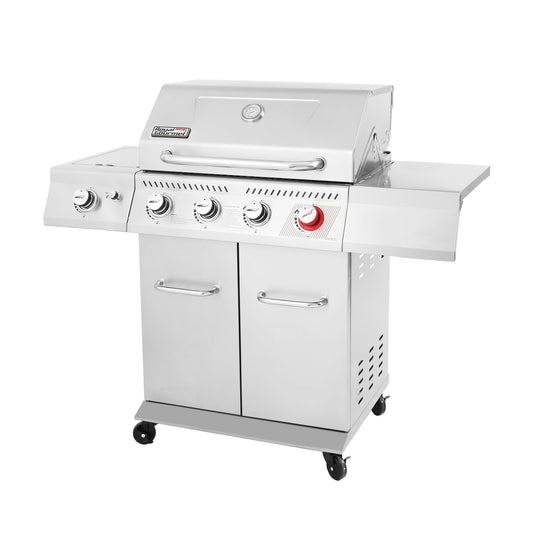 Royal Gourmet GA4402S 4-Burner Propane Gas Grill with Side Burner & Warming Rack, Stainless Steel Gas Grill with 54,000 BTUs Output for Barbecue Grilling & Backyard Cooking, Silver