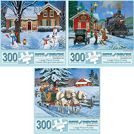 Bits and Pieces – Value Set of Three 300 Piece Jigsaw Puzzles for Adults – The Greeters, Homecoming, Winter Christmas Jigsaw Puzzle Jigsaw Puzzles by Artist John Sloane Bits and Pieces