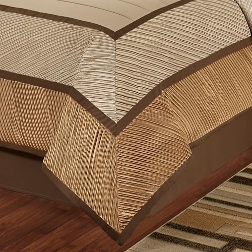 Touch of Class Delta Contemporary Oversized Luxury Bedding | Champagne Gold, Golden Bronze, Dark Bronze | Pleated Polyester Satin | Silky | 4 Piece Bed Set: King Comforter, Bedskirt, and 2 King Shams Touch of Class